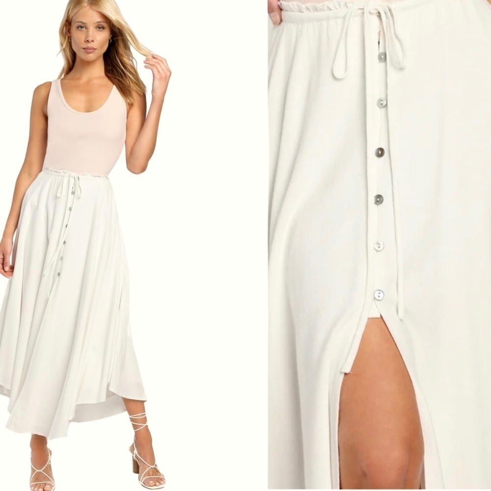 Lulu’s Best Beginnings Button-Front Midi Skirt NWT Size XS in Ivory